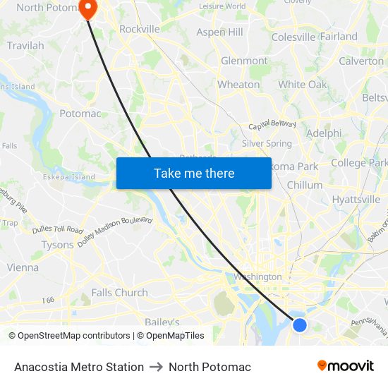 Anacostia Metro Station to North Potomac map