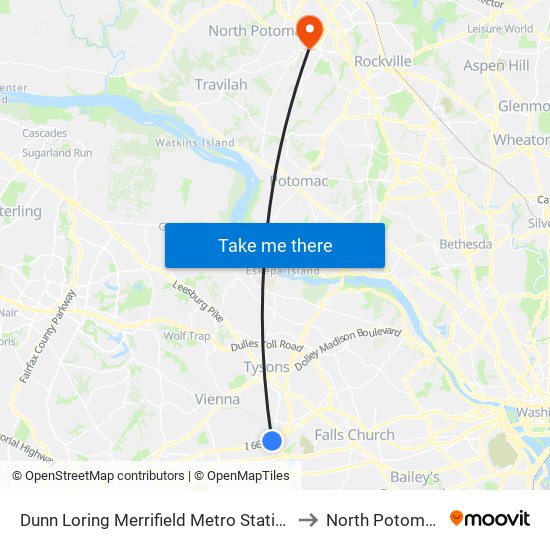 Dunn Loring Merrifield Metro Station to North Potomac map