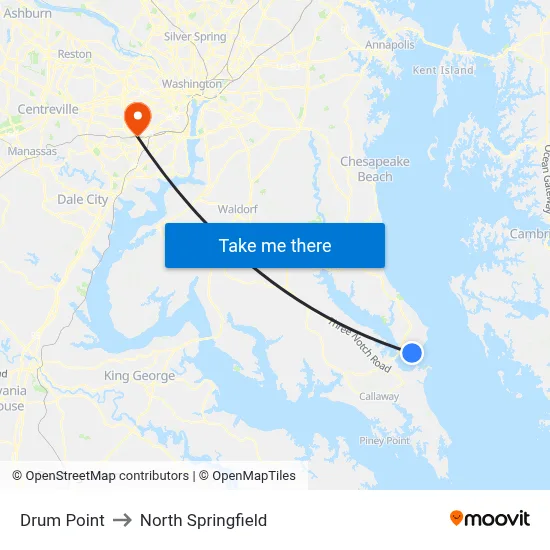 Drum Point to North Springfield map