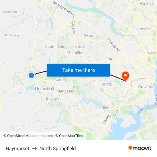 Haymarket to North Springfield map