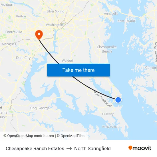 Chesapeake Ranch Estates to North Springfield map