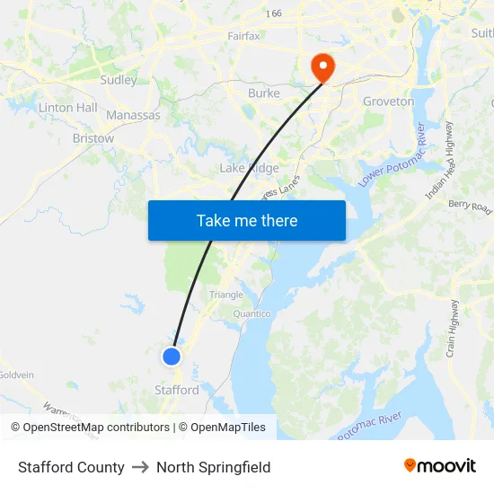 Stafford County to North Springfield map