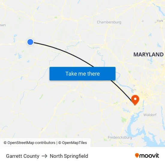 Garrett County to North Springfield map