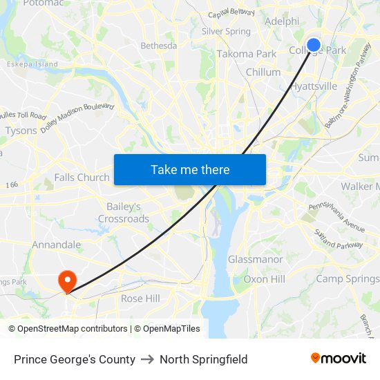 Prince George's County to North Springfield map