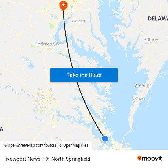 Newport News to North Springfield map