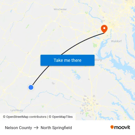Nelson County to North Springfield map
