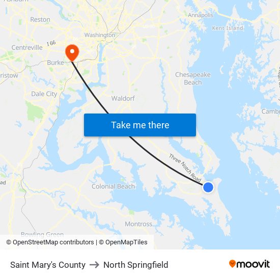 Saint Mary's County to North Springfield map