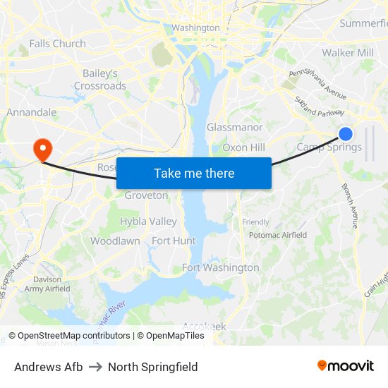 Andrews Afb to North Springfield map