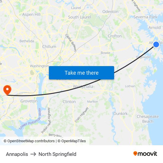 Annapolis to North Springfield map