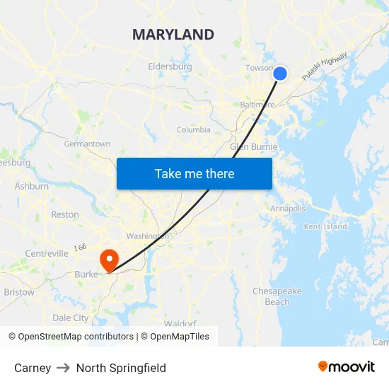 Carney to North Springfield map