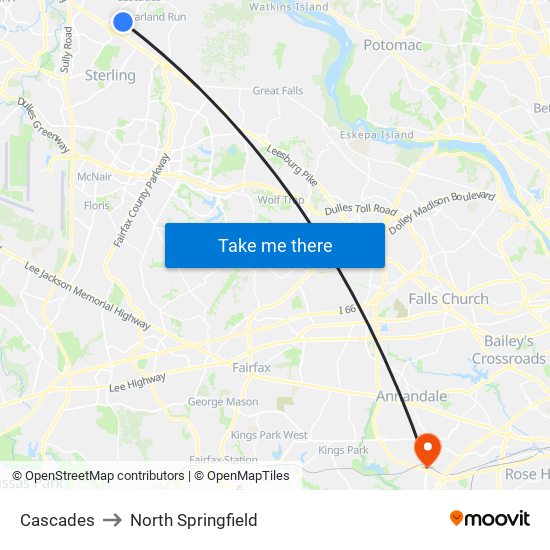 Cascades to North Springfield map