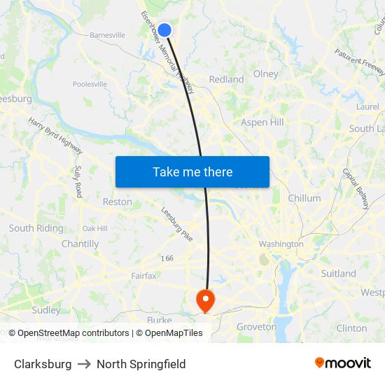 Clarksburg to North Springfield map