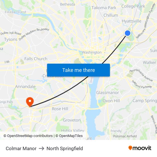 Colmar Manor to North Springfield map