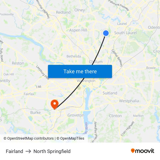 Fairland to North Springfield map