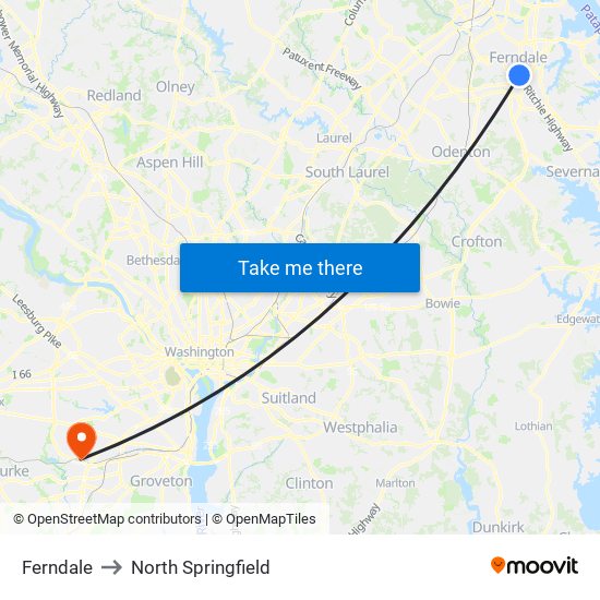 Ferndale to North Springfield map