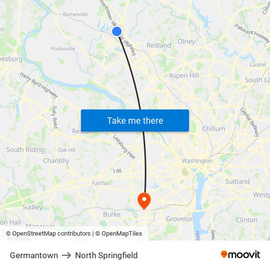 Germantown to North Springfield map