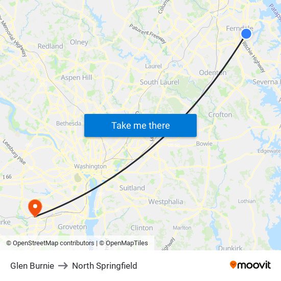 Glen Burnie to North Springfield map