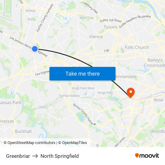 Greenbriar to North Springfield map