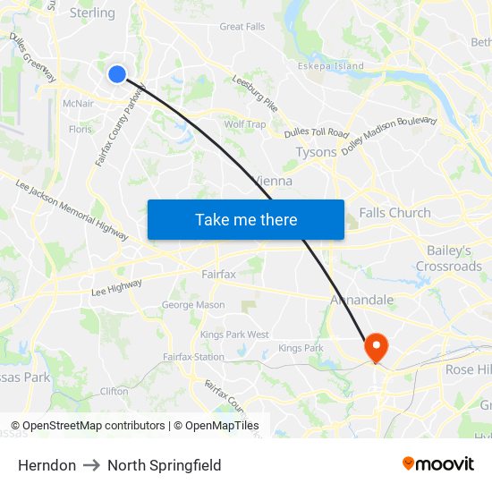 Herndon to North Springfield map