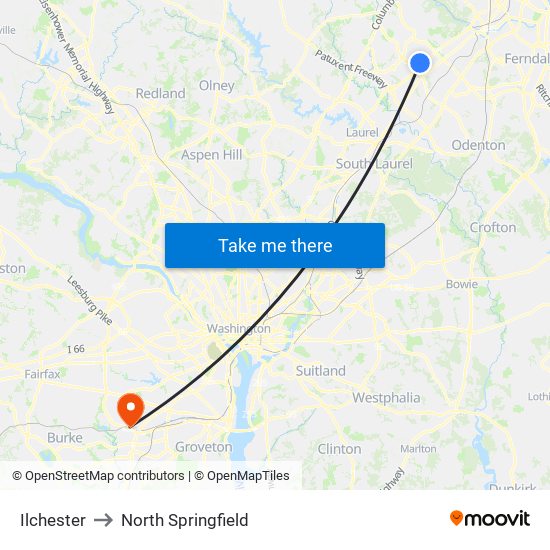 Ilchester to North Springfield map