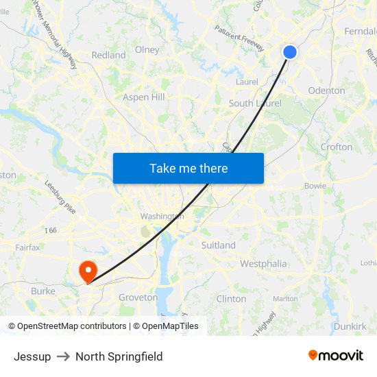 Jessup to North Springfield map