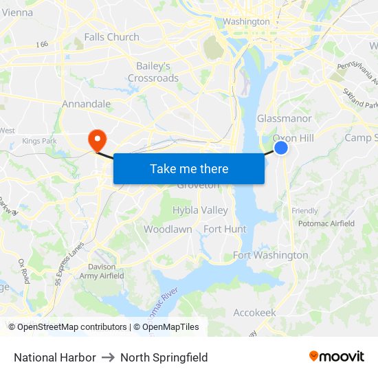 National Harbor to North Springfield map