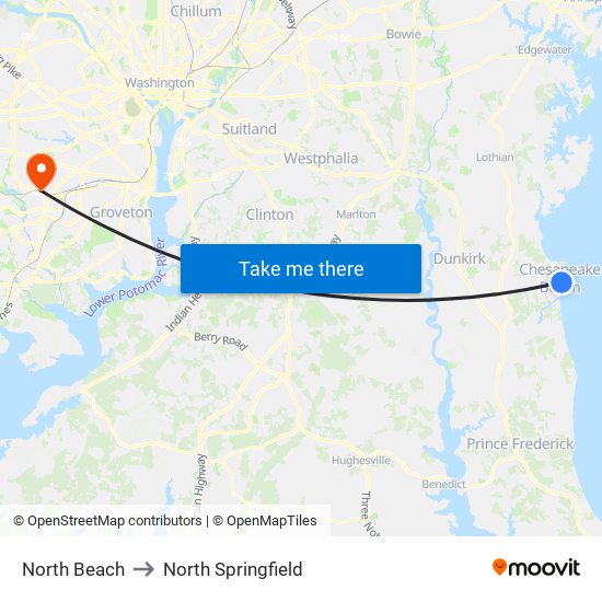 North Beach to North Springfield map