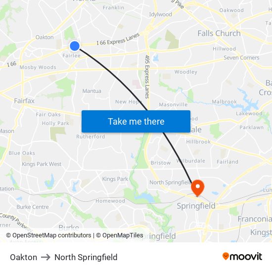 Oakton to North Springfield map