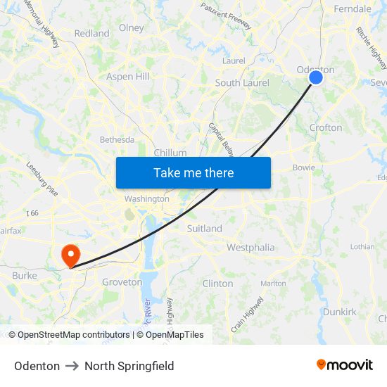 Odenton to North Springfield map