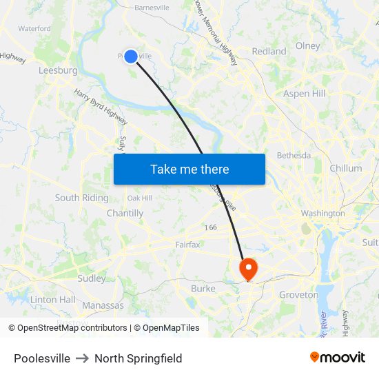 Poolesville to North Springfield map