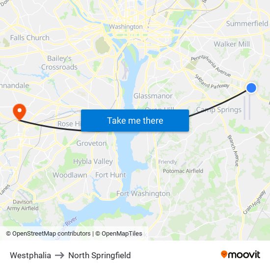 Westphalia to North Springfield map