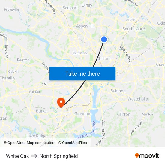 White Oak to North Springfield map