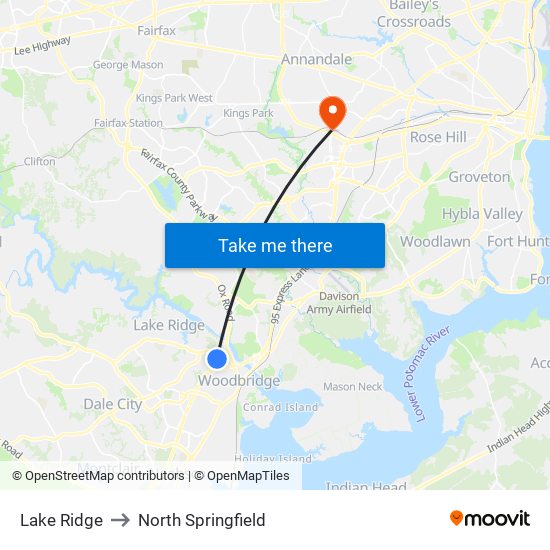 Lake Ridge to North Springfield map