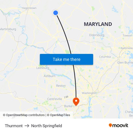 Thurmont to North Springfield map