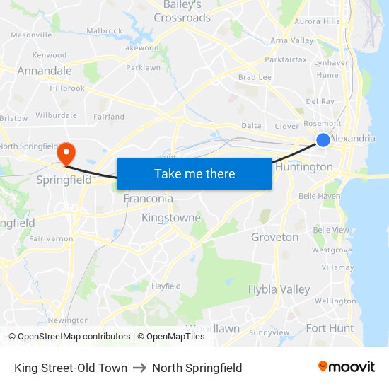 King Street-Old Town to North Springfield map