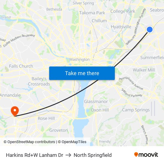 Harkins Rd+W Lanham Dr to North Springfield map