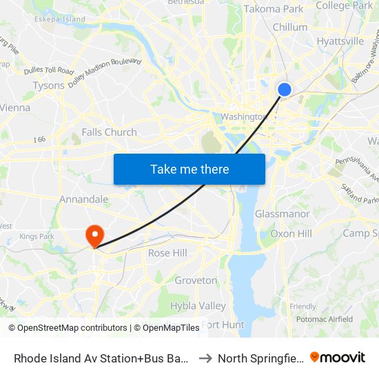 Rhode Island Ave-Brentwood+Bay D to North Springfield map