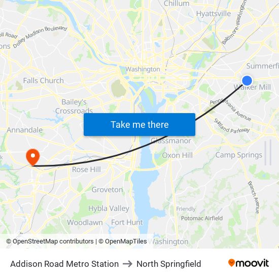 Addison Road Metro Station to North Springfield map