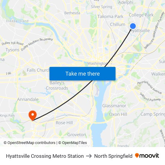 Hyattsville Crossing Metro Station to North Springfield map