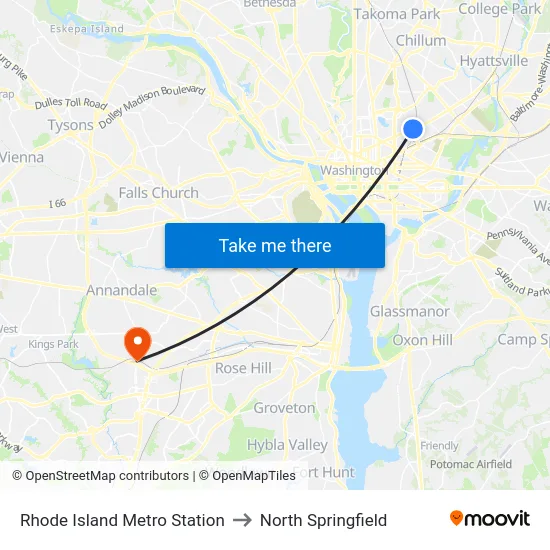 Rhode Island Metro Station to North Springfield map