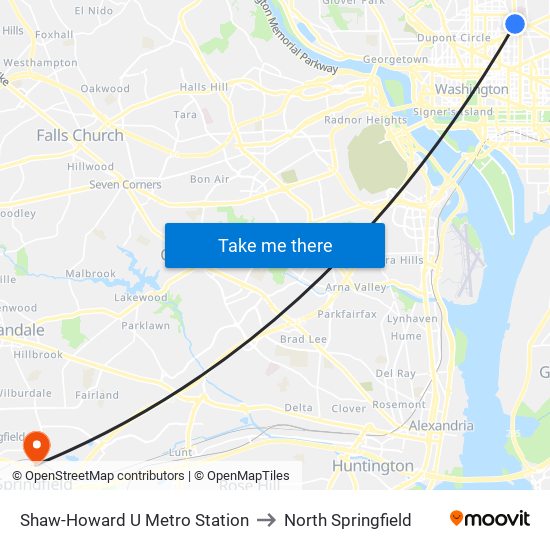 Shaw-Howard U Metro Station to North Springfield map