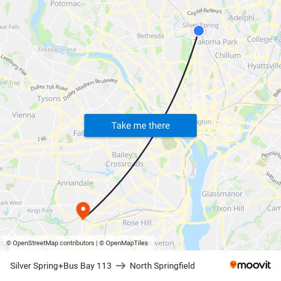 Silver Spring+Bay 113 to North Springfield map