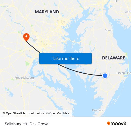 Salisbury to Oak Grove map