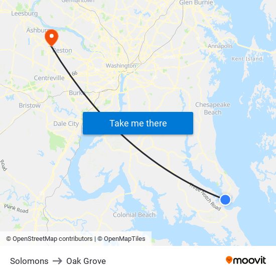 Solomons to Oak Grove map