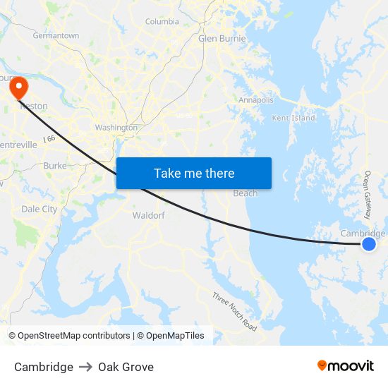 Cambridge to Oak Grove map