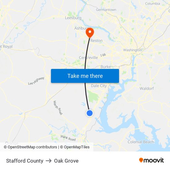 Stafford County to Oak Grove map