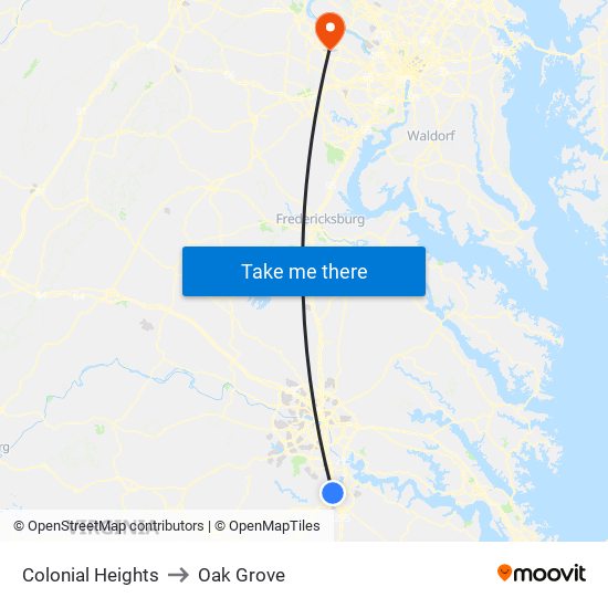 Colonial Heights to Oak Grove map