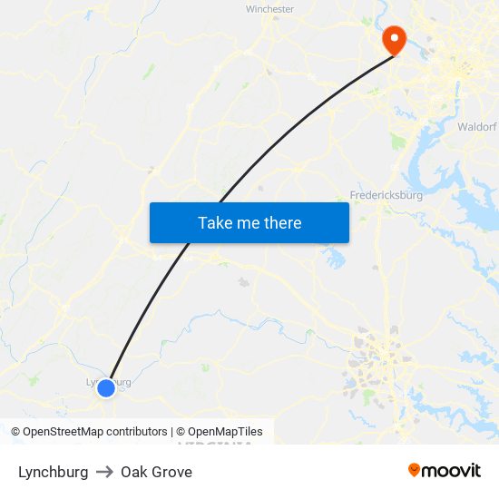 Lynchburg to Oak Grove map