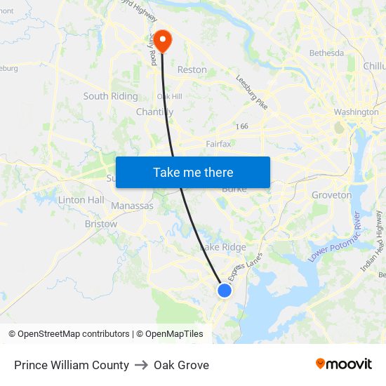 Prince William County to Oak Grove map