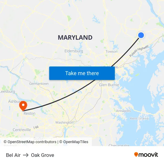 Bel Air to Oak Grove map